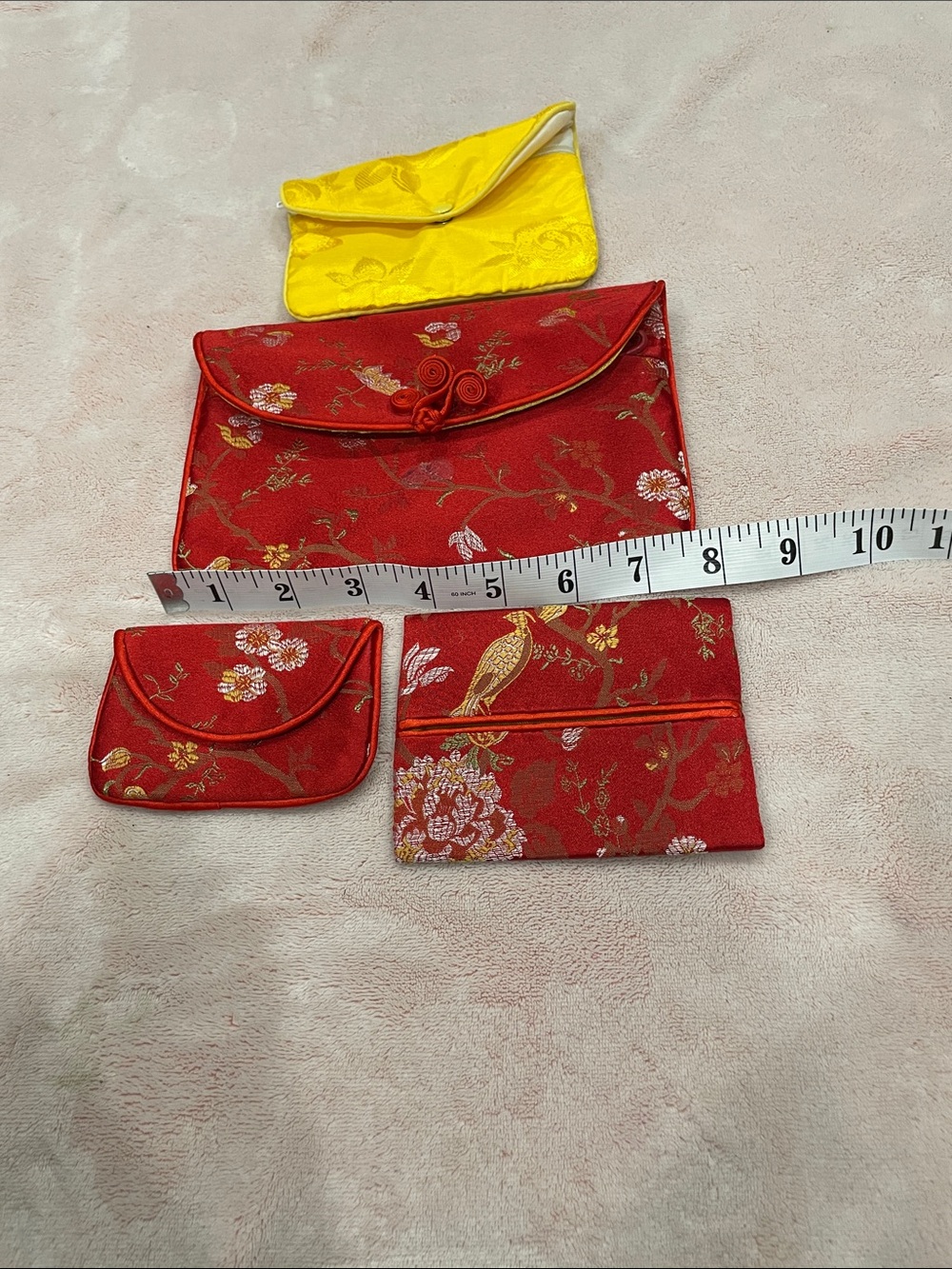 Traditional Chinese Silk Brocade Jewelry Pouch & Envelope Set - 4 Piece Lot